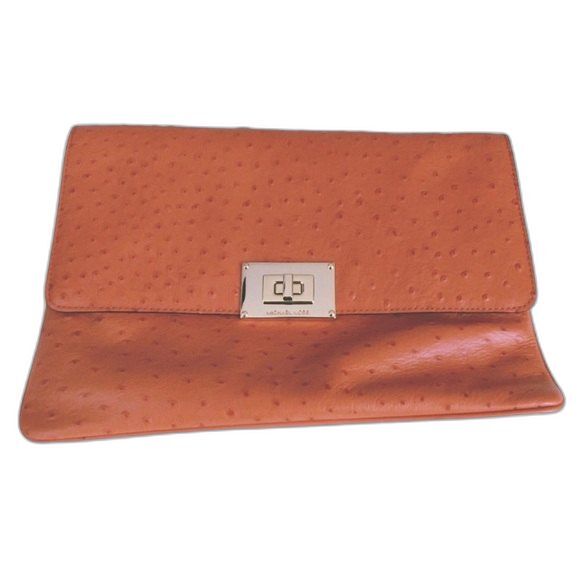 Michael Kors Leather Crossbody Purse Burnt Orange Ostrich Embossed - Picture 1 of 9